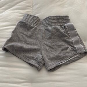 adidas Light Gray Knit Athletic Shorts with Branded Side Tape